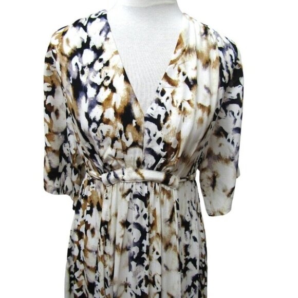 DG2 Diane Gilman White Black Brown Animal Print Tie Back Maxi Dress Sz XS Retro - Picture 2 of 10